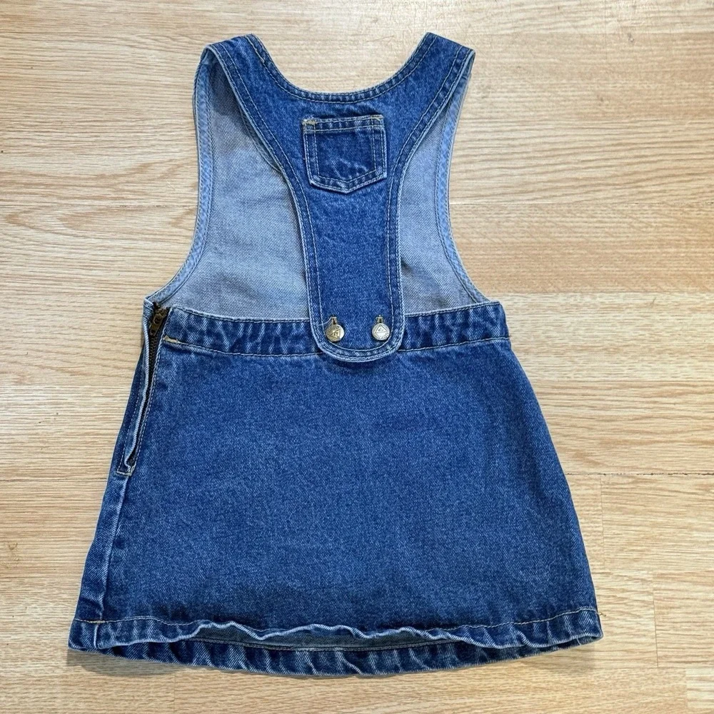 Vintage GUESS Denim Jean Jumper Dress Size 3T USA Made Classic 90s Blue